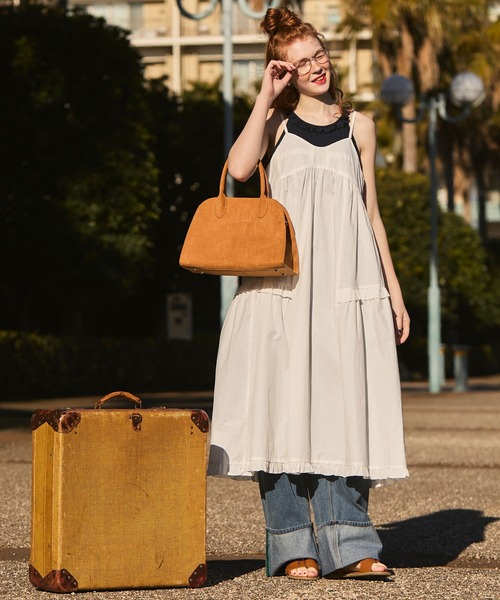 BONLECILL(ボンルシール)の「アソート柄ヴィンテージライクコットンフリルキャミワンピース(ワンピース・レディース・オフホワイト/ブルー系/ブラウン系/ブラック・FREE)」の11枚目の写真