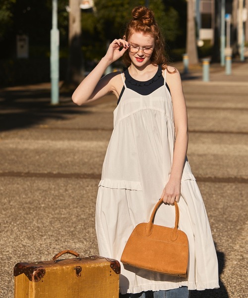 BONLECILL(ボンルシール)の「アソート柄ヴィンテージライクコットンフリルキャミワンピース(ワンピース・レディース・オフホワイト/ブルー系/ブラウン系/ブラック・FREE)」の16枚目の写真