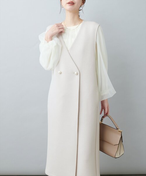 natural couture(ナチュラルクチュール)の「オケージョン対応可 / ノーカラーWブレストジレ(その他アウター・レディース・ブラック/アイボリー・FREE)」の3枚目の写真