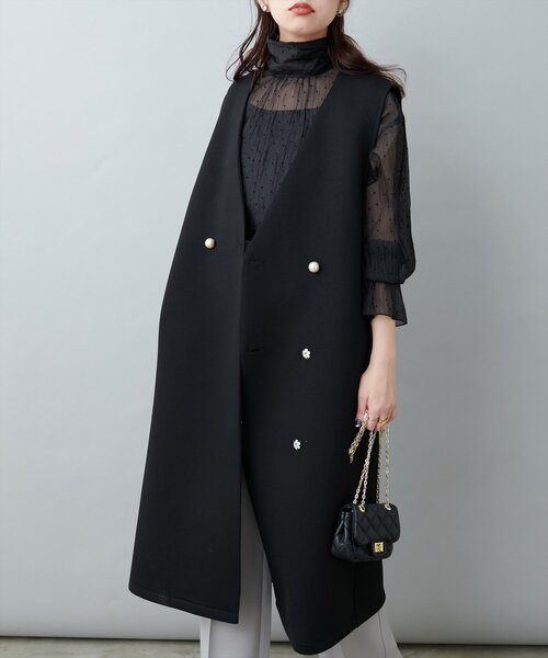 natural couture(ナチュラルクチュール)の「オケージョン対応可 / ノーカラーWブレストジレ(その他アウター・レディース・ブラック/アイボリー・FREE)」の8枚目の写真