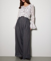 rienda | チュールレイヤードジャストウエストストレートパンツ(スラックス)