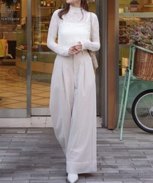 チュールレイヤードジャストウエストストレートパンツ