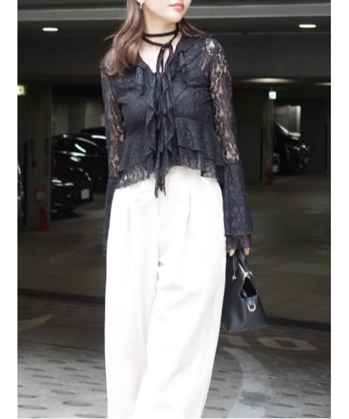 rienda(リエンダ)の「チュールレイヤードジャストウエストストレートパンツ(スラックス・レディース・ライトベージュ/グレー・SMALL/MEDIUM)」の11枚目の写真