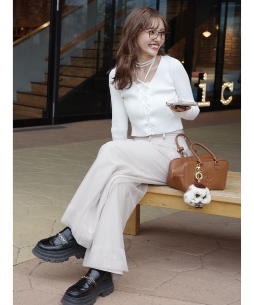 rienda(リエンダ)の「チュールレイヤードジャストウエストストレートパンツ(スラックス・レディース・ライトベージュ/グレー・SMALL/MEDIUM)」の15枚目の写真