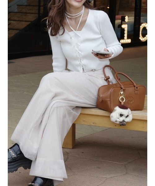 rienda(リエンダ)の「チュールレイヤードジャストウエストストレートパンツ(スラックス・レディース・ライトベージュ/グレー・SMALL/MEDIUM)」の16枚目の写真