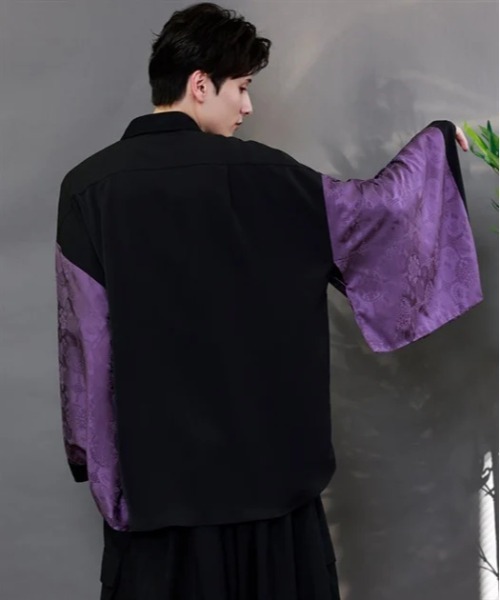 AXES-X（アクシーズエックス）の「配色ジャガード和袖シャツ（シャツ/ブラウス・メンズ・ホワイト/レッド/パープル・MEDIUM/X-LARGE/LARGE）」の6枚目の写真