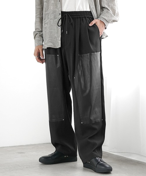 セール】【MinoriTY】PUレザーダブルニースラックス（スラックス