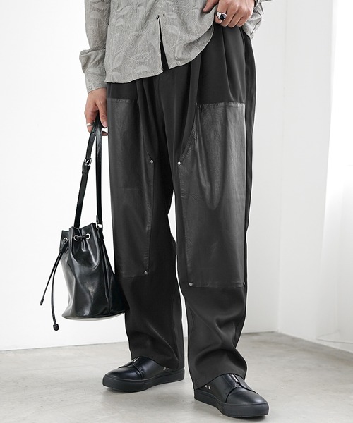 MinoriTY】PUレザーダブルニースラックス（スラックス）｜MinoriTY