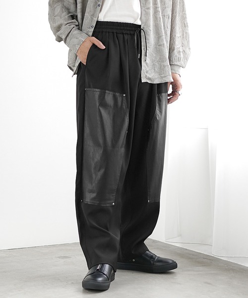 スラックス　M MinoriTY】PUレザーダブルニースラックス（スラックス）｜MinoriTY