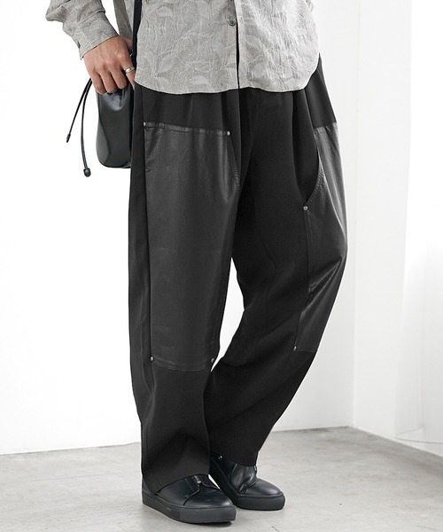 MinoriTY】PUレザーダブルニースラックス（スラックス）｜MinoriTY