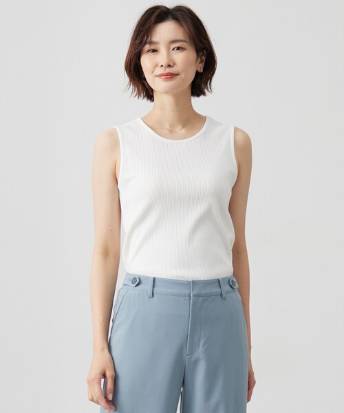 J.PRESS(ジェイプレス)の「【洗える】リブ ノースリーブ カットソー(タンクトップ・レディース・ホワイト系/ブラック系/ライトグレー系・LARGE/MEDIUM)」の2枚目の写真