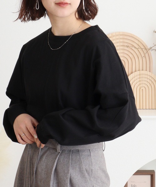 atONE（アットワン）の「ゆったりロングスリーブカットソー（Tシャツ/カットソー・レディース・チャコールグレー/杢グレー/ミント/オフホワイト/ブラック・4L～5L/M-L/LL～3L）」の3枚目の写真