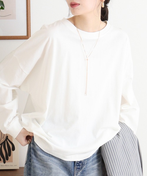 atONE（アットワン）の「ゆったりロングスリーブカットソー（Tシャツ/カットソー・レディース・チャコールグレー/杢グレー/ミント/オフホワイト/ブラック・4L～5L/M-L/LL～3L）」の11枚目の写真