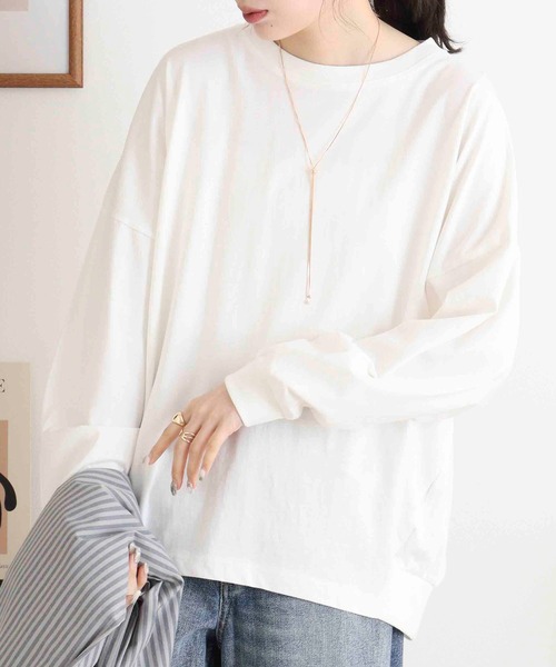 atONE（アットワン）の「ゆったりロングスリーブカットソー（Tシャツ/カットソー・レディース・チャコールグレー/杢グレー/ミント/オフホワイト/ブラック・4L～5L/M-L/LL～3L）」の12枚目の写真