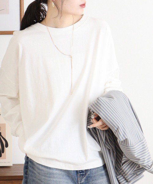 atONE（アットワン）の「ゆったりロングスリーブカットソー（Tシャツ/カットソー・レディース・チャコールグレー/杢グレー/ミント/オフホワイト/ブラック・4L～5L/M-L/LL～3L）」の13枚目の写真
