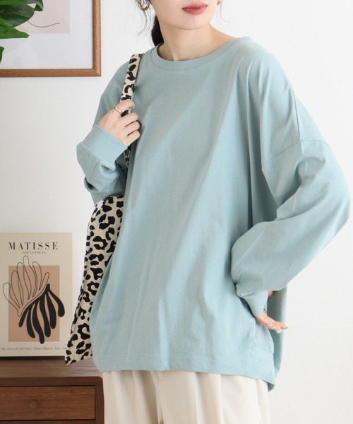 atONE（アットワン）の「ゆったりロングスリーブカットソー（Tシャツ/カットソー・レディース・チャコールグレー/杢グレー/ミント/オフホワイト/ブラック・4L～5L/M-L/LL～3L）」の7枚目の写真
