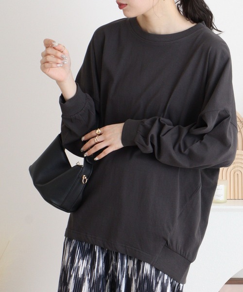 atONE（アットワン）の「ゆったりロングスリーブカットソー（Tシャツ/カットソー・レディース・チャコールグレー/杢グレー/ミント/オフホワイト/ブラック・4L～5L/M-L/LL～3L）」の15枚目の写真