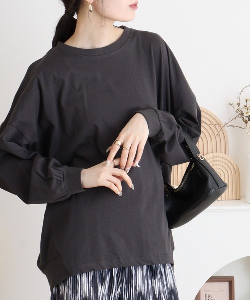 atONE（アットワン）の「ゆったりロングスリーブカットソー（Tシャツ/カットソー・レディース・チャコールグレー/杢グレー/ミント/オフホワイト/ブラック・4L～5L/M-L/LL～3L）」の17枚目の写真