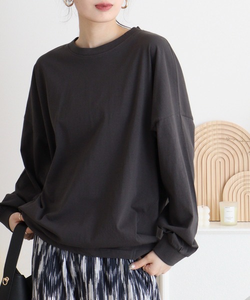 atONE（アットワン）の「ゆったりロングスリーブカットソー（Tシャツ/カットソー・レディース・チャコールグレー/杢グレー/ミント/オフホワイト/ブラック・4L～5L/M-L/LL～3L）」の16枚目の写真