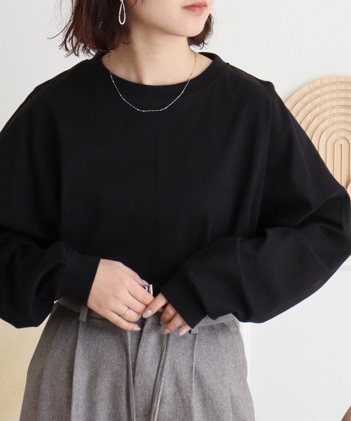 atONE（アットワン）の「ゆったりロングスリーブカットソー（Tシャツ/カットソー・レディース・チャコールグレー/杢グレー/ミント/オフホワイト/ブラック・4L～5L/M-L/LL～3L）」の19枚目の写真