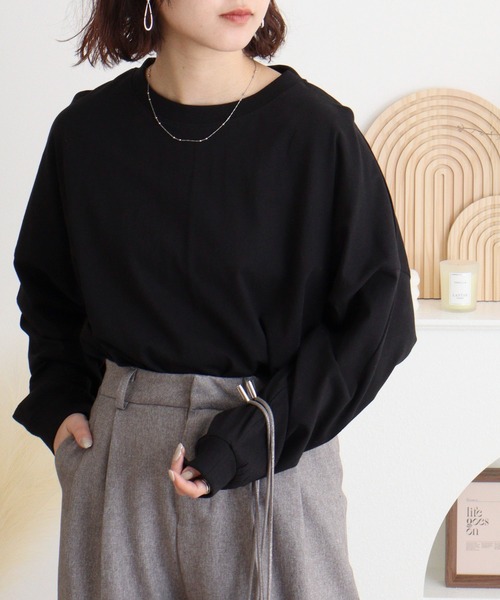atONE（アットワン）の「ゆったりロングスリーブカットソー（Tシャツ/カットソー・レディース・チャコールグレー/杢グレー/ミント/オフホワイト/ブラック・4L～5L/M-L/LL～3L）」の20枚目の写真