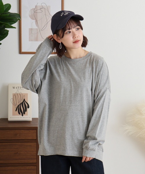 atONE（アットワン）の「ゆったりロングスリーブカットソー（Tシャツ/カットソー・レディース・チャコールグレー/杢グレー/ミント/オフホワイト/ブラック・4L～5L/M-L/LL～3L）」の22枚目の写真