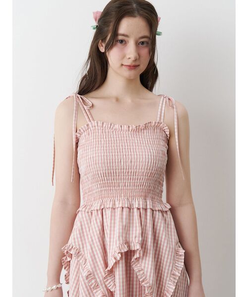 セール】GINGHAM SHIRRING GATHER OP/ギンガムシャーリング