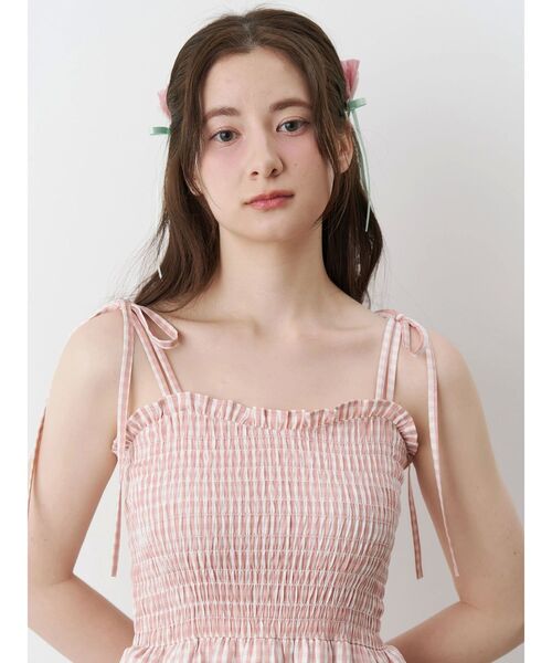 Cider ギンガム ティアード シャーリング マキシワンピース You Color ワンピース 春 秋 長袖 ギンガムチェック 無地 夏 冬