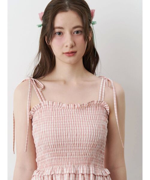 GINGHAM SHIRRING GATHER OP/ギンガムシャーリングギャザー