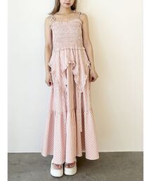 CALNAMUR | GINGHAM SHIRRING GATHER OP/ギンガムシャーリングギャザーワンピース(ワンピース)