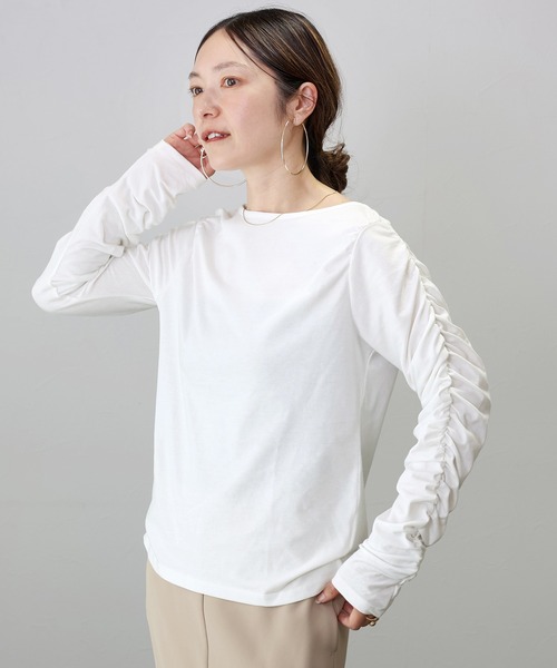 Aletta vita(アレッタビータ)の「ボートネック袖シャーリングカットソー(Tシャツ/カットソー・レディース・オフホワイト/ブラック・M)」の5枚目の写真