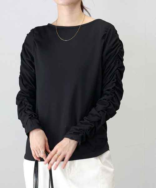 Aletta vita(アレッタビータ)の「ボートネック袖シャーリングカットソー(Tシャツ/カットソー・レディース・オフホワイト/ブラック・M)」の15枚目の写真
