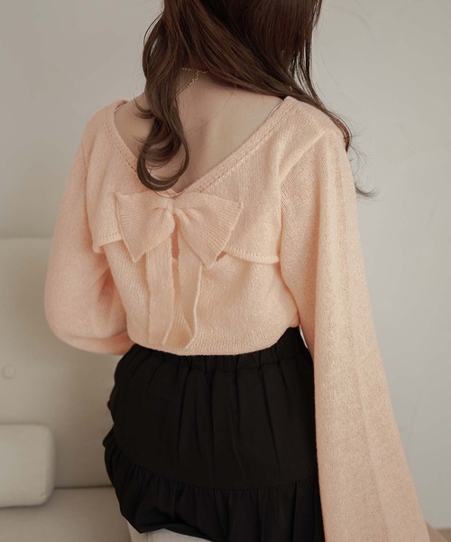 Ambre Neige（アンブルネージュ）の「back ribbon sheer knit / バックリボンシアーニット（ニット/セーター・レディース・アイボリー/ピンク/ライトグリーン・FREE）」の3枚目の写真