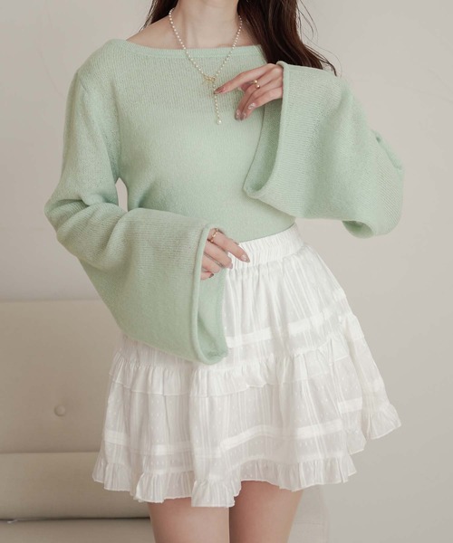 Ambre Neige（アンブルネージュ）の「back ribbon sheer knit / バックリボンシアーニット（ニット/セーター・レディース・アイボリー/ピンク/ライトグリーン・FREE）」の2枚目の写真