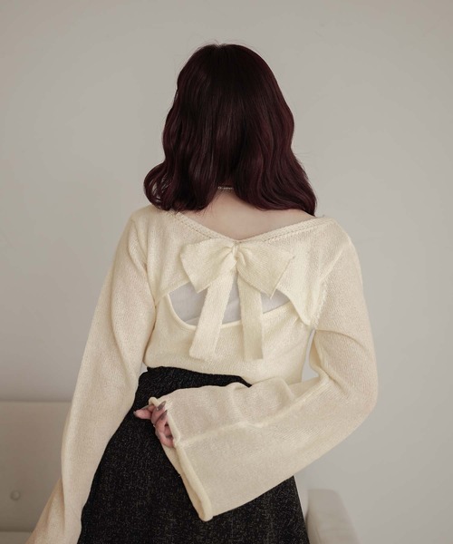 Ambre Neige（アンブルネージュ）の「back ribbon sheer knit / バックリボンシアーニット（ニット/セーター・レディース・アイボリー/ピンク/ライトグリーン・FREE）」の11枚目の写真