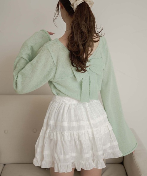 Ambre Neige（アンブルネージュ）の「back ribbon sheer knit / バックリボンシアーニット（ニット/セーター・レディース・アイボリー/ピンク/ライトグリーン・FREE）」の15枚目の写真