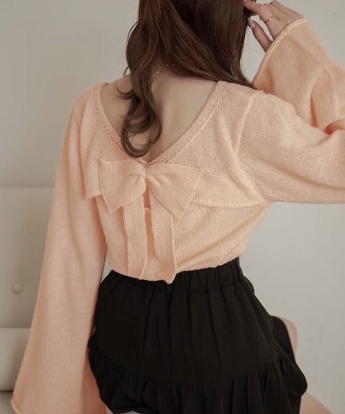 Ambre Neige（アンブルネージュ）の「back ribbon sheer knit / バックリボンシアーニット（ニット/セーター・レディース・アイボリー/ピンク/ライトグリーン・FREE）」の4枚目の写真