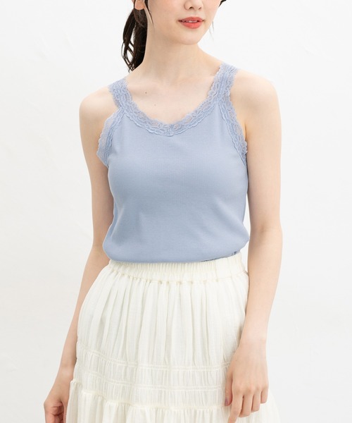 Honeys（ハニーズ）の「【ＵＶカット・吸水速乾】カップ付レースタンクトップ（タンクトップ・レディース・オフホワイト/ブラック/ネイビー/ピンク/サックスブルー・L/LL/M/S）」の5枚目の写真