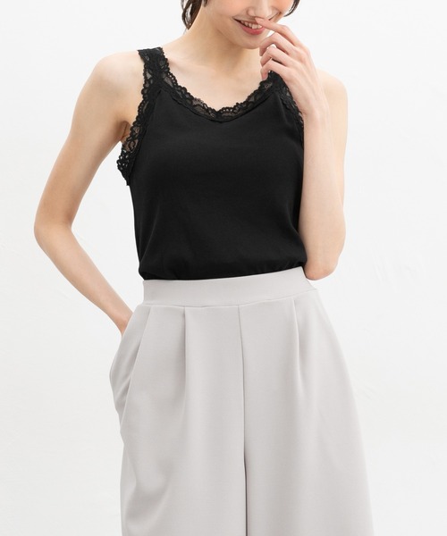 Honeys（ハニーズ）の「【ＵＶカット・吸水速乾】カップ付レースタンクトップ（タンクトップ・レディース・オフホワイト/ブラック/ネイビー/ピンク/サックスブルー・L/LL/M/S）」の6枚目の写真