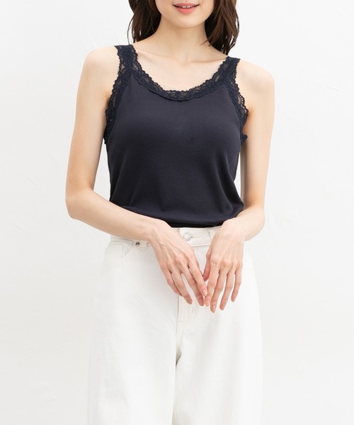 Honeys（ハニーズ）の「【ＵＶカット・吸水速乾】カップ付レースタンクトップ（タンクトップ・レディース・オフホワイト/ブラック/ネイビー/ピンク/サックスブルー・L/LL/M/S）」の11枚目の写真