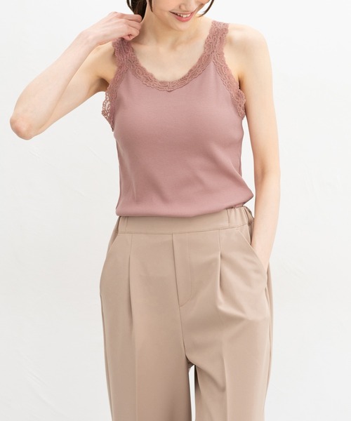 Honeys（ハニーズ）の「【ＵＶカット・吸水速乾】カップ付レースタンクトップ（タンクトップ・レディース・オフホワイト/ブラック/ネイビー/ピンク/サックスブルー・L/LL/M/S）」の15枚目の写真