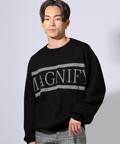 LUXSTYLE(ラグスタイル)の「ダブルジャガードロゴクルーネックニット(ニット/セーター・メンズ・ブラック/ホワイト・M/L)」の7枚目の写真
