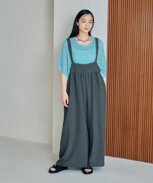 エムズグレイシー　38　リネン　ストライプ　オーバーオール　サロペット エムズグレイシー38リネンストライプオーバーオールサロペット