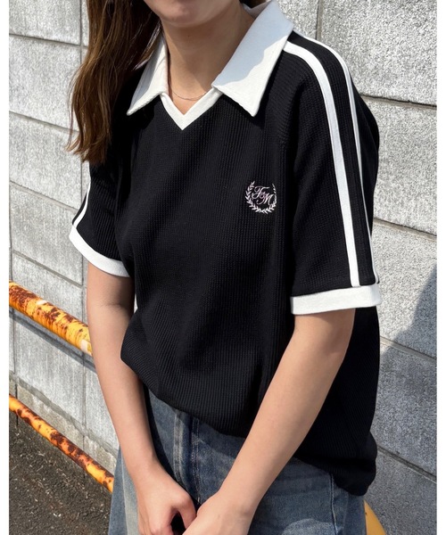 FIRST MOOD(ファーストムード)の「《FIRSTMOODコラボ》ダブルラインロゴ刺繍ポロ衿ワッフルTシャツ(Tシャツ/カットソー・レディース・アイボリー/ブラック・MEDIUM/LARGE)」の21枚目の写真