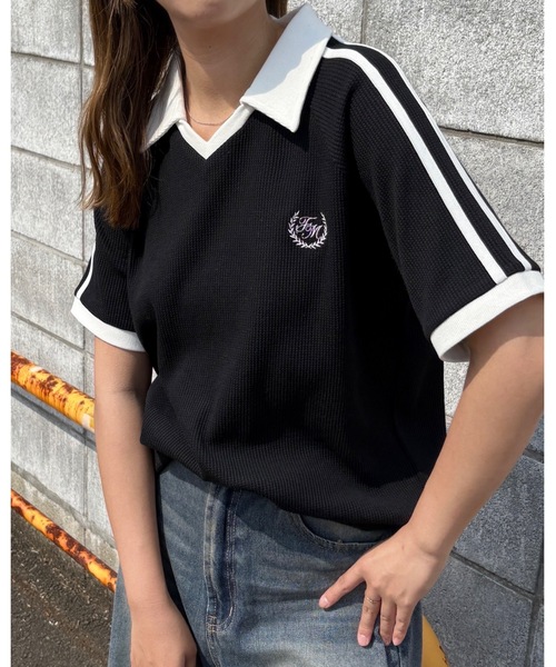 FIRST MOOD(ファーストムード)の「《FIRSTMOODコラボ》ダブルラインロゴ刺繍ポロ衿ワッフルTシャツ(Tシャツ/カットソー・レディース・アイボリー/ブラック・MEDIUM/LARGE)」の22枚目の写真