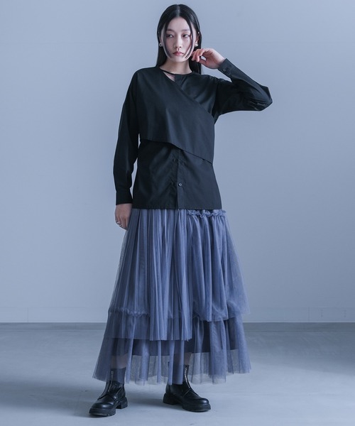 kOhAKU(コハク)の「アシメカシュクールシャツ(シャツ/ブラウス・レディース・オフホワイト/グリーン/ブラック・2/1)」の18枚目の写真