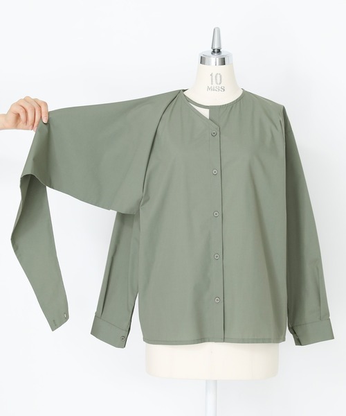 kOhAKU(コハク)の「アシメカシュクールシャツ(シャツ/ブラウス・レディース・オフホワイト/グリーン/ブラック・2/1)」の7枚目の写真