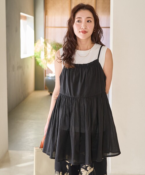 FREAK'S STORE（フリークスストア）の「限定展開　インド ボリューム 切り替え キャミ ビスチェ TEEセット（キャミソール・レディース・ブラック/ネイビー/モカ/レッド/ライトグレー・ﾌﾘ-）」の13枚目の写真