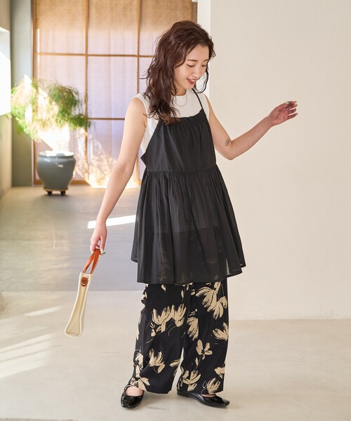 FREAK'S STORE（フリークスストア）の「限定展開　インド ボリューム 切り替え キャミ ビスチェ TEEセット（キャミソール・レディース・ブラック/ネイビー/モカ/レッド/ライトグレー・ﾌﾘ-）」の14枚目の写真