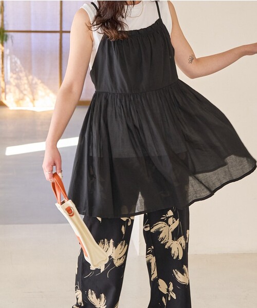 FREAK'S STORE（フリークスストア）の「限定展開　インド ボリューム 切り替え キャミ ビスチェ TEEセット（キャミソール・レディース・ブラック/ネイビー/モカ/レッド/ライトグレー・ﾌﾘ-）」の18枚目の写真